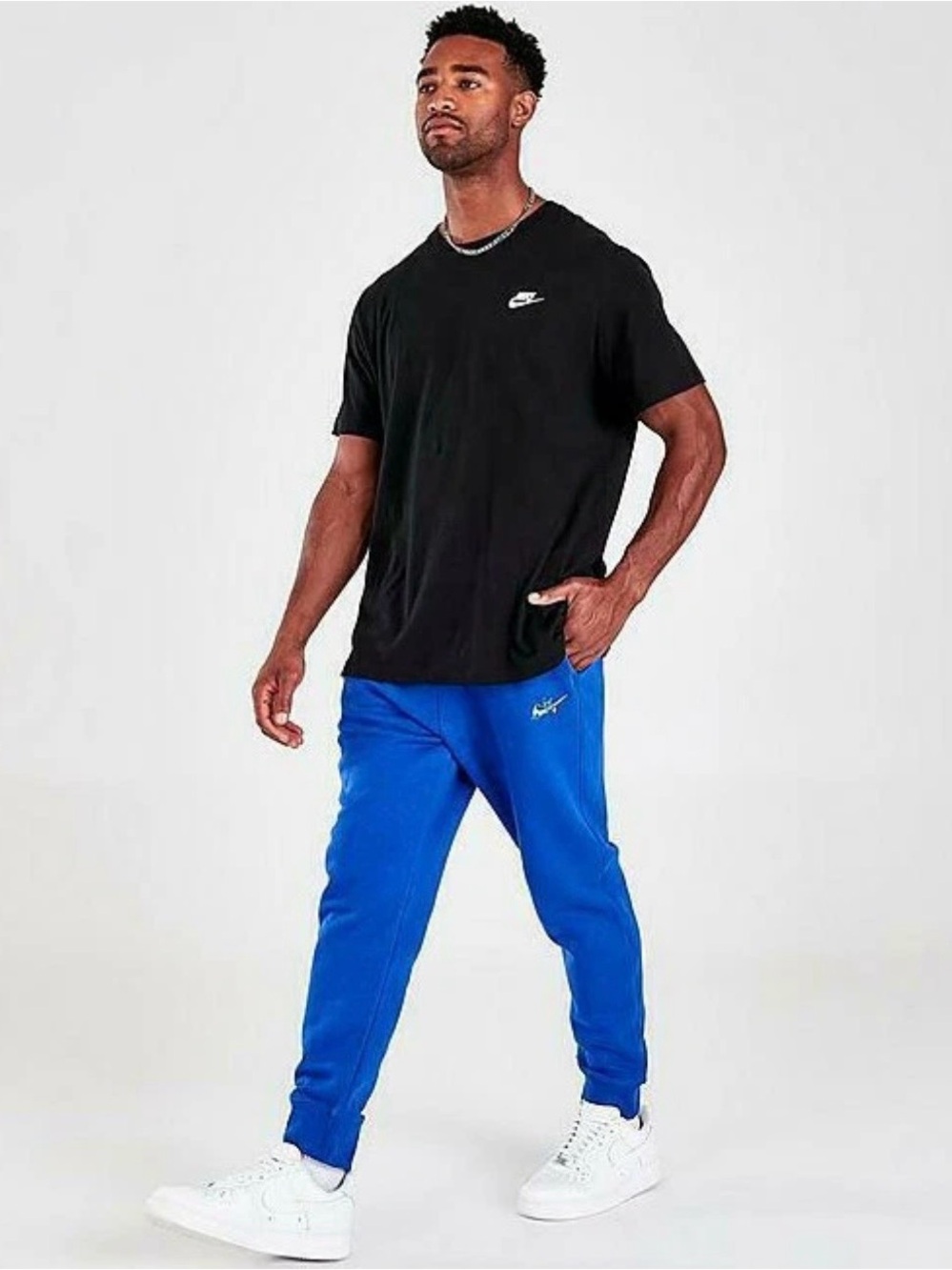 NWT Nike Sportswear Men's Size Large FLORAL Stitch Logo Blue Fleece Joggers